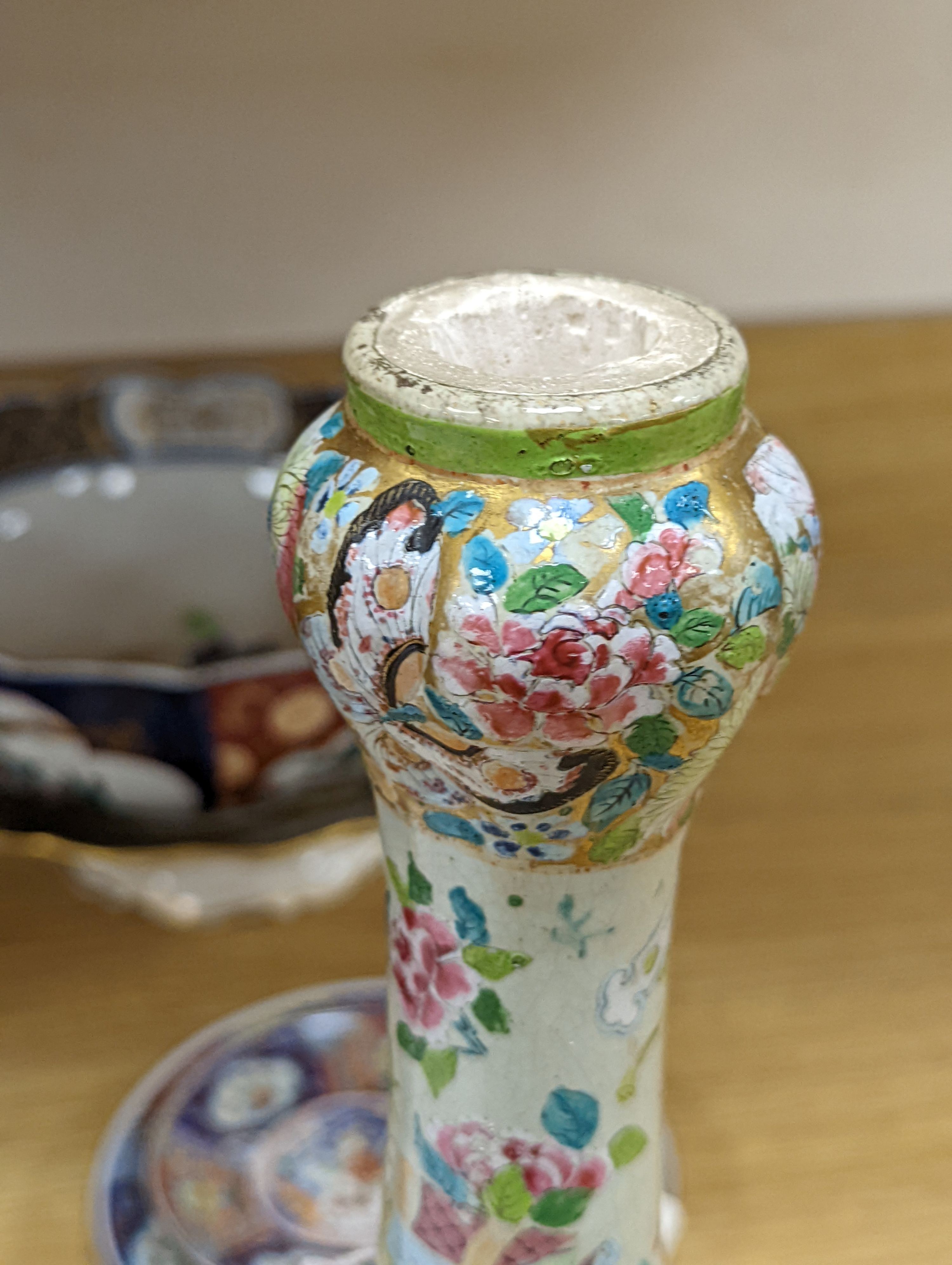 A late 19th century famille rose vase, 34cm